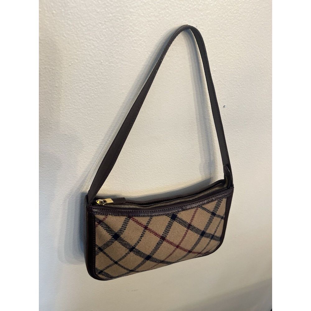 Vintage Brooks Brothers Beige Plaid Italian Leather Baguette Shoulder Bag - Picture 4 of 8